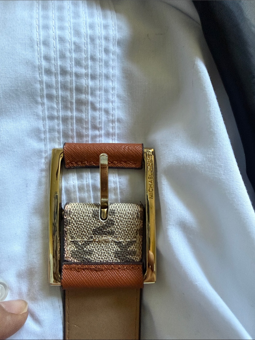 Michael Kors Brown Leather Belt with Gold Buckle
